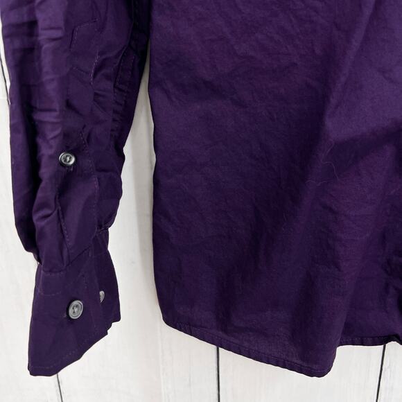 Claiborne SMALL Purple Slim Fit Stretch Button Up Dress Shirt Roll Tab Sleeve - Picture 5 of 9